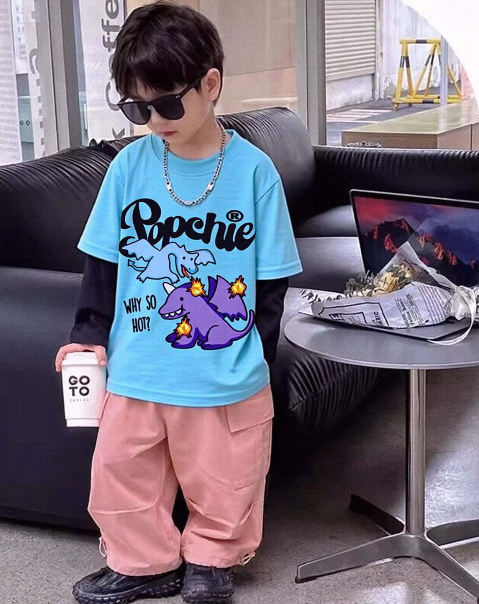 Popchie Dragon 🐉(Why So Hot!) Blue Tee