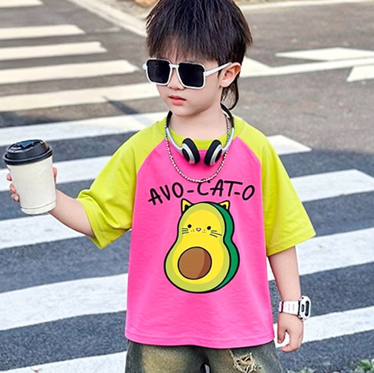 AVO-CAT-O Pink Green Dual Shade Tee