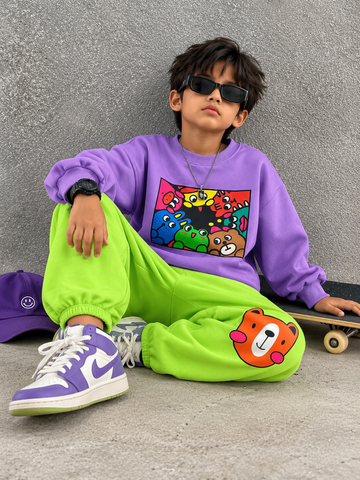 New Cartoon Characters Purple  Oversized French Terry Co-ord Set