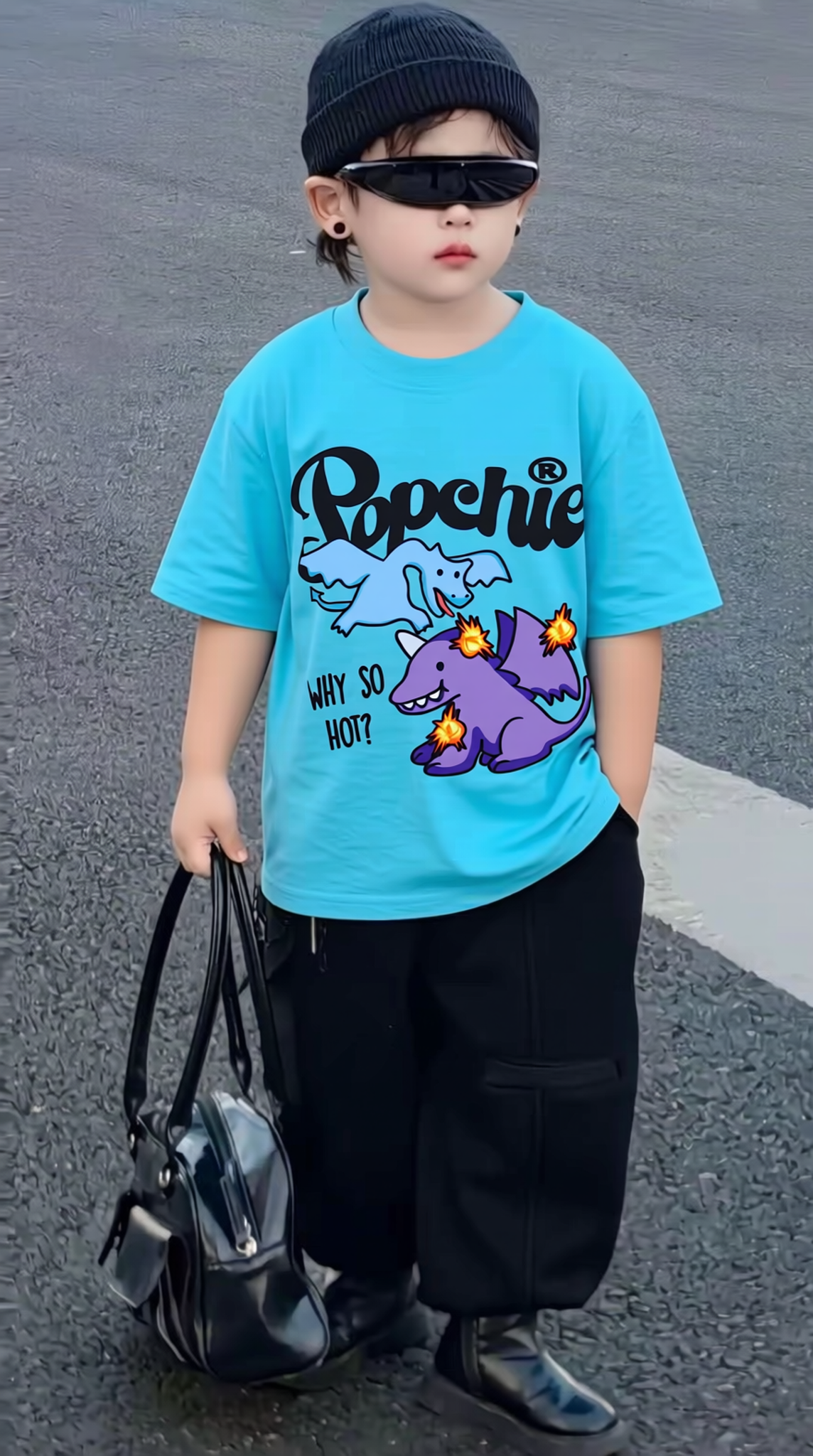 Popchie Dragon 🐉(Why So Hot!) Blue Tee