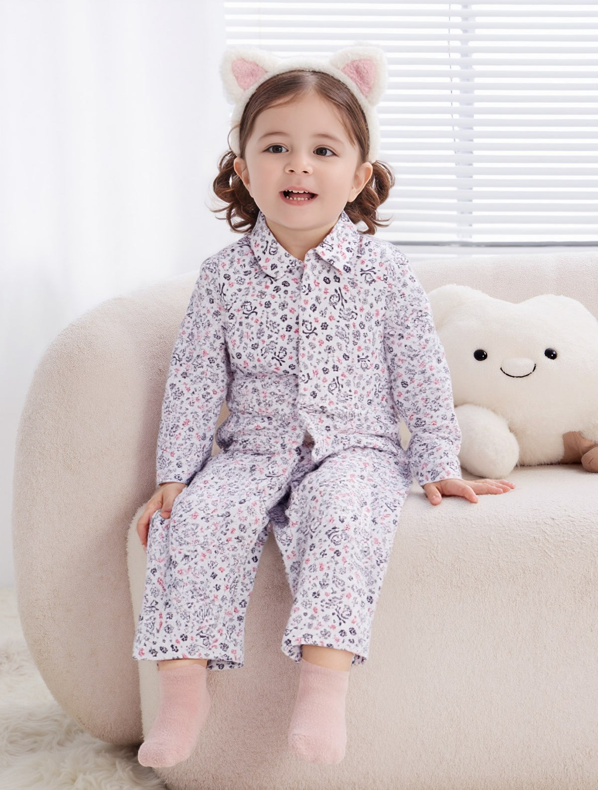 White Floral Heart Night Suits