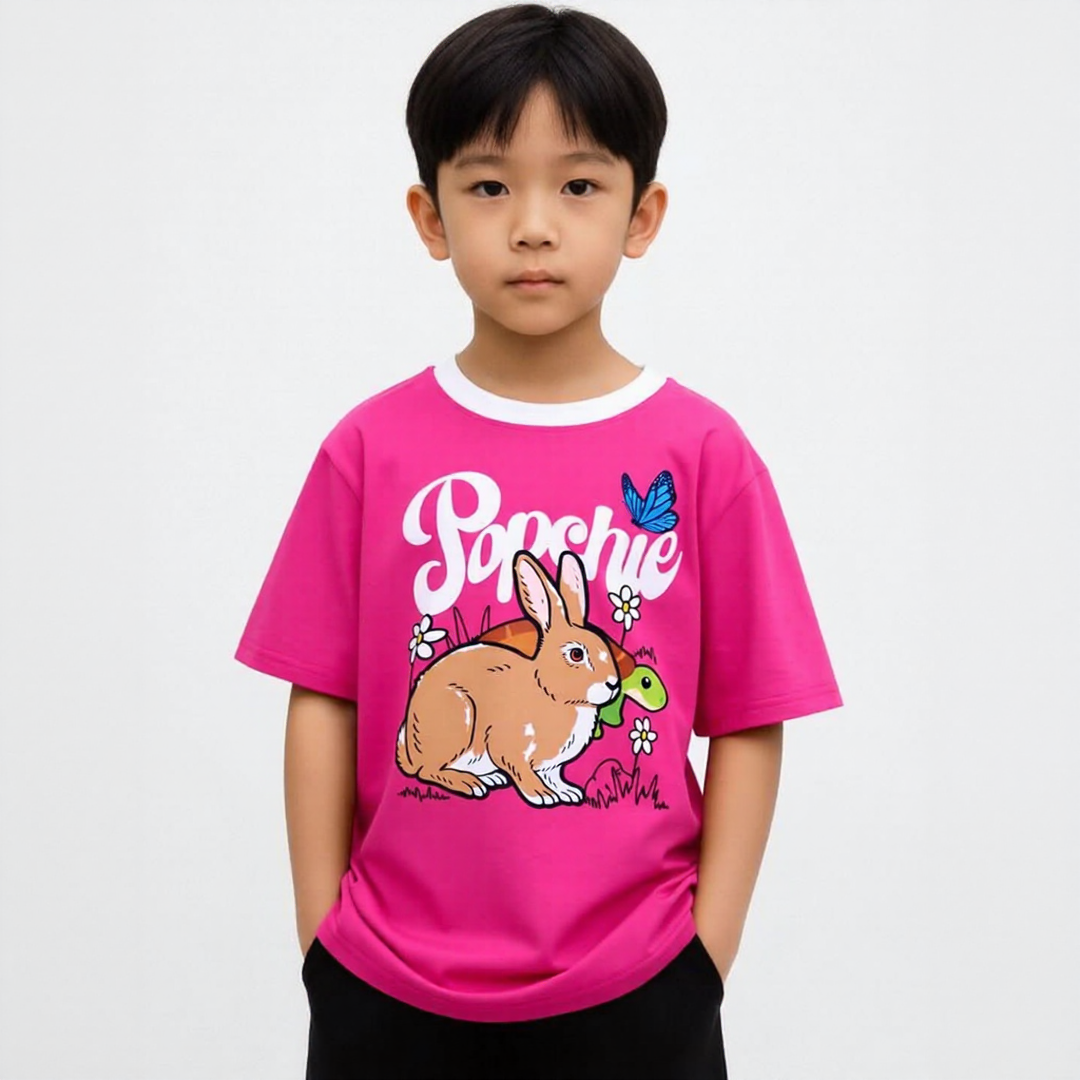 Popchie Rabbit And Turtle Races BubbleGum Tee
