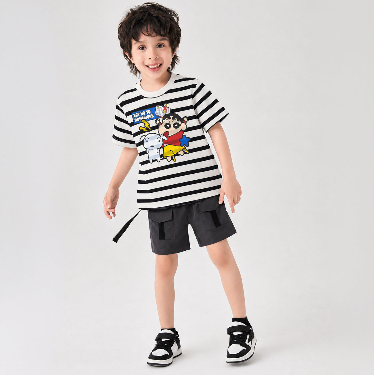 No Home work Black and white Striped Tee