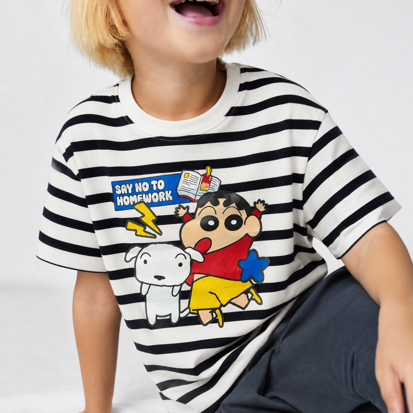 No Home work Black and white Striped Tee
