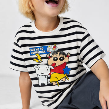 No Home work Black and white Striped Tee