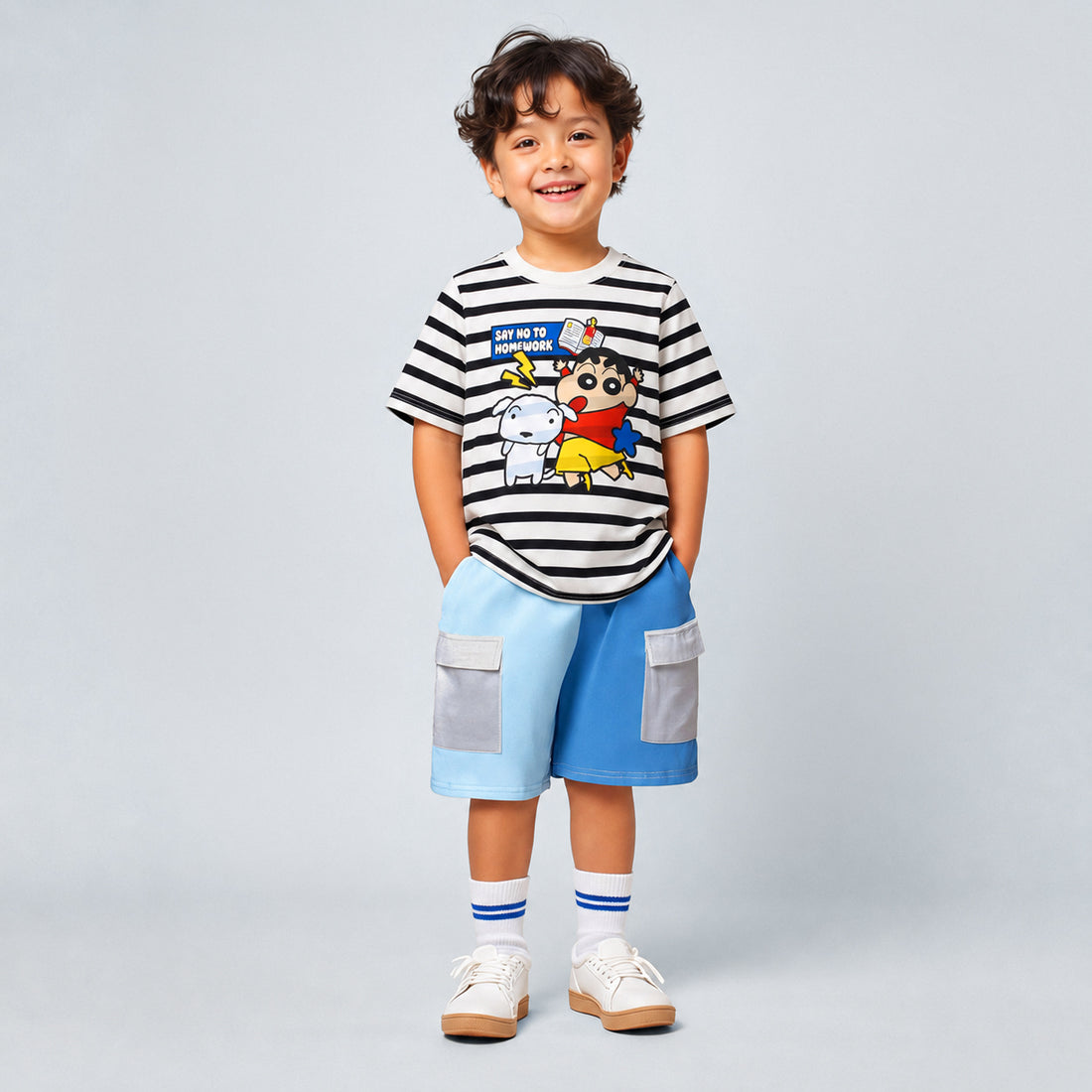 No Home work Black and white Striped Tee