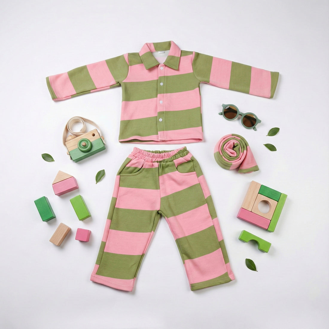 Pink And Green Stripe Cord Set