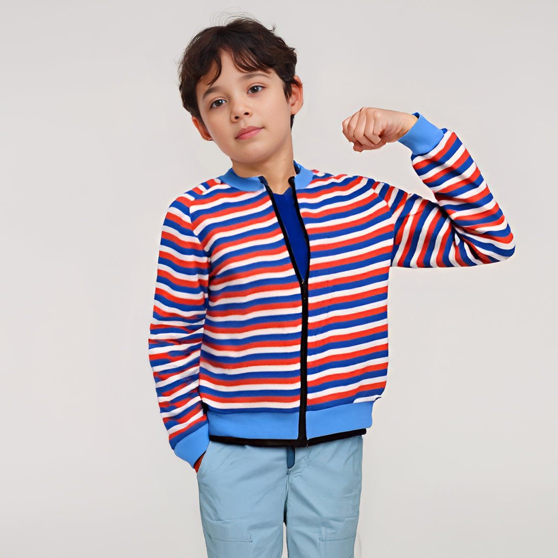 Blue Peach Stripes Designer Shacket