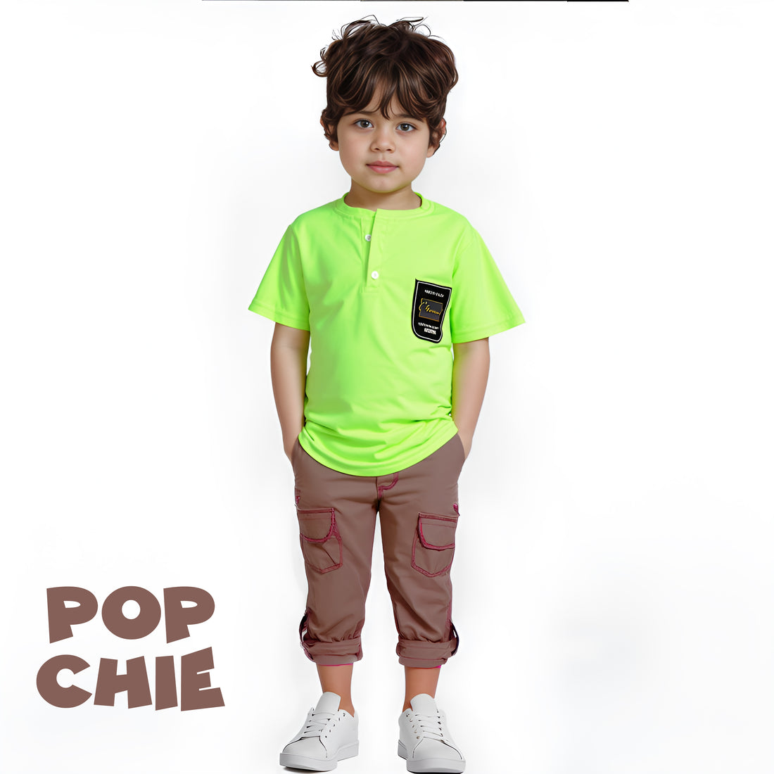 Classic Henley T-shirt with Badge - Green